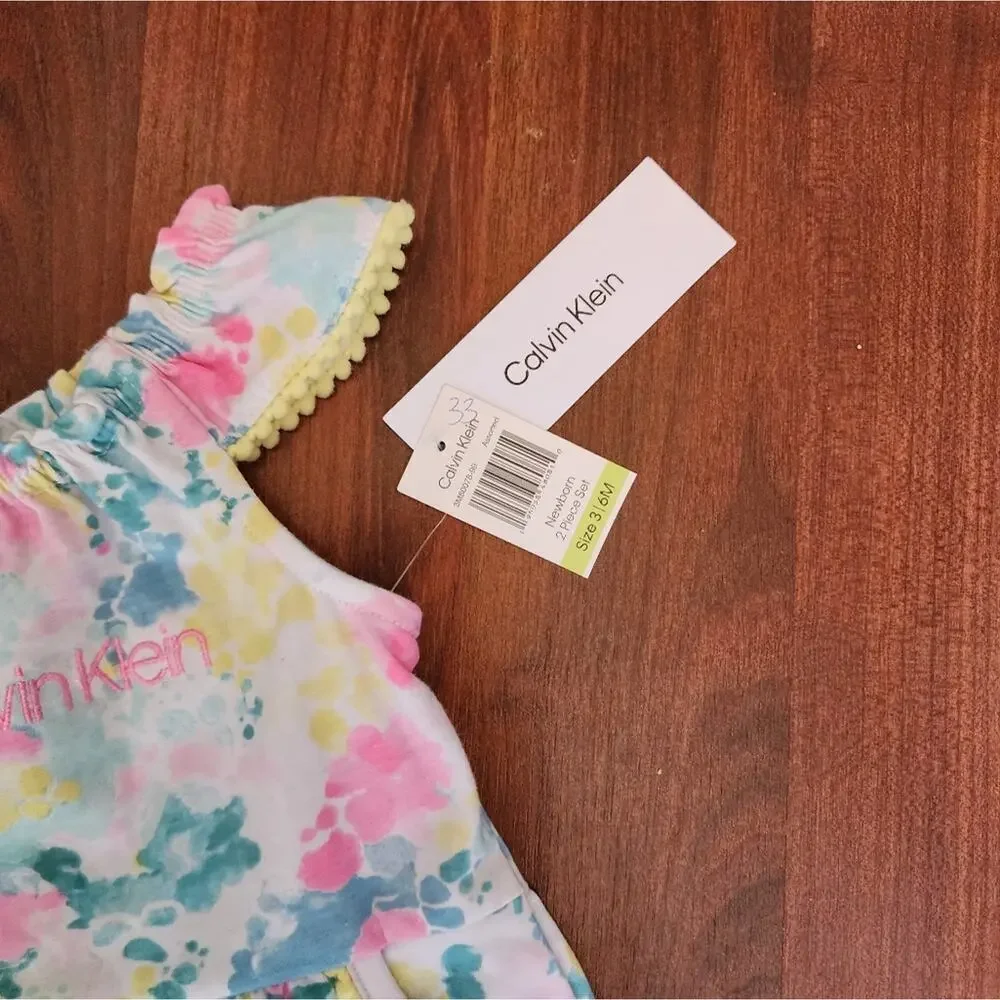 CALVIN KLEIN NEW FLORAL ROMPER WITH HEADBAND SIZE 3-6 MTHS